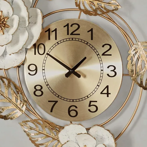 Vista 4 de Touch of Class Aurora - Reloj de pared floral dorado y marfil
