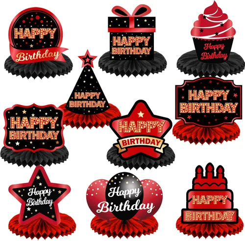 Vista 46 de Feliz 45 cumpleaños rojo y negro centros de mesa de panal de abeja decoraciones de globos decoración de mesa centros de mesa para niñas mujeres