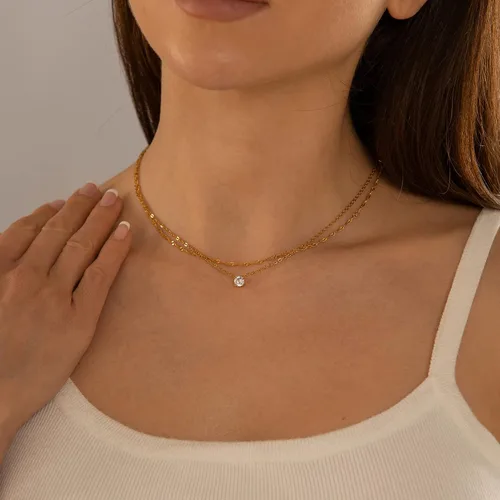 Vista 2 de LOXUAKAM Collar de cruz para mujer, chapado en oro de 18 quilates, collar de cruz simple en capas para mujer, collar con colgante de cruz