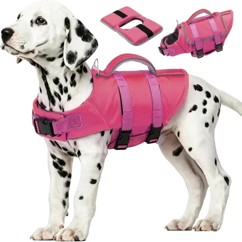 Vista 28 de EMUST Chalecos salvavidas ajustables para perros pequeños con flotabilidad mejorada, chaleco de natación pequeño con asa de rescate duradera