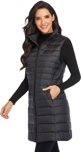 Vista 6 de Obosoyo Chaleco de plumón largo ultraligero para mujer, para invierno, plegable, ligero, para exteriores, chaleco acolchado