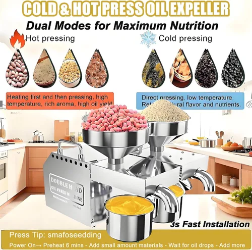 Vista 4 de Máquina de prensa de aceite eléctrica de doble salida, rendimiento de nueces duras/semillas - Extractor automático de aceite - Máquina expulsora