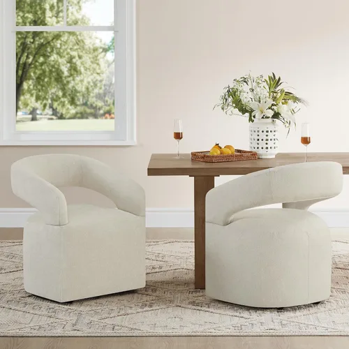 Vista 2 de KISLOT Juego de 1 sillas de comedor tapizadas con ruedas, color beige crema