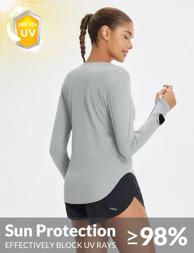 Vista 20 de BALEAF - Camisetas de sol de manga larga para mujer, con FPU 50+, para senderismo, ligeras, de secado rápido, protección contra rayos ultravioleta