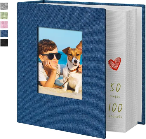 Vista 20 de Álbum de fotos de 4 x 6 pulgadas, 52 bolsillos, con cubierta de lino, álbumes de fotos para familia, boda, bebé, libro de fotos con capacidad