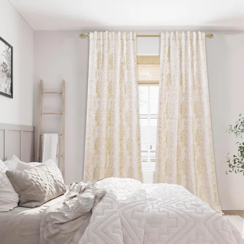 Vista 4 de Mrs.Naturall Cortinas Doradas de Lujo para Dormitorio, Cortinas con Patrón de Medallón Damasco para Cocina Baño Sala de Estar 63 Pulgadas de Largo