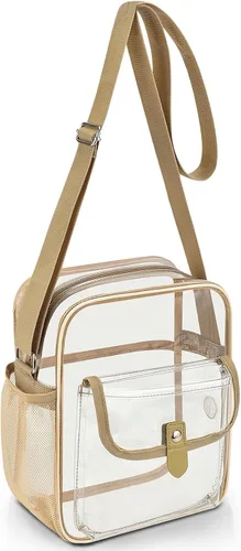 Vista 29 de Bolso bandolera transparente SPODEARS para eventos en estadios y conciertos - Cartera con correa de hombro ajustable con 1 soporte para botella