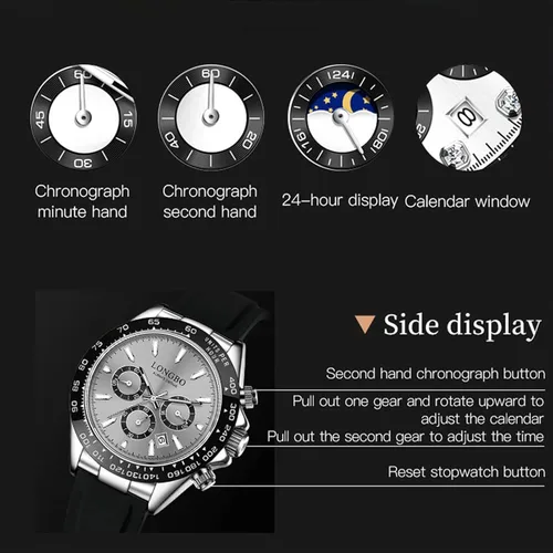 Vista 4 de devaco Relojes luminosos del cronógrafo del calendario de los hombres, relojes de moda de los hombres