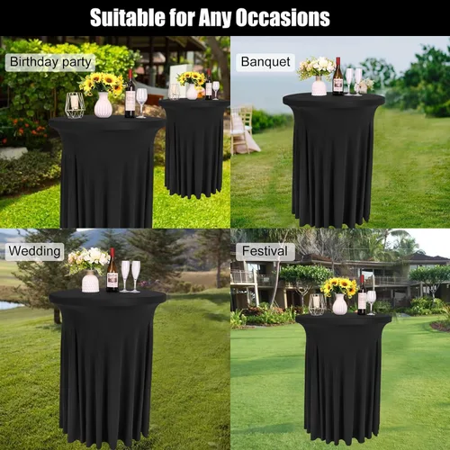 Vista 6 de Spandex Cocktail Table Skirt 32"x 43" Black Stretch Cocktail Table Cover, Washable Round High Top Tablecloth for Bar, Wedding, Party, Events (Black)