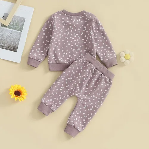 Vista 3 de Ropa para bebé recién nacida, atuendo de margaritas, camiseta de manga larga, pantalones, ropa de otoño e invierno