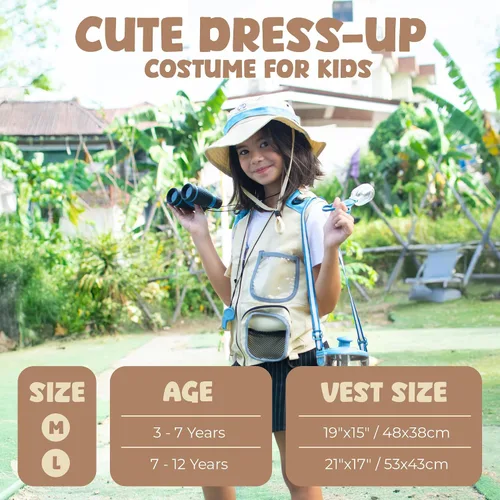Vista 5 de Kit de explorador para niños con chaleco Safari, sombrero y más – Kit de captura de insectos para niños con guía de aventura y búsqueda del tesoro
