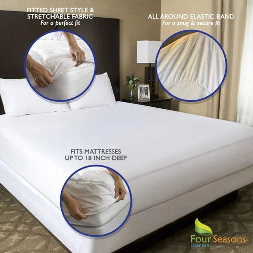 Vista 4 de Four Seasons Essentials Paquete - 3 artículos: protectores de almohada impermeables tamaño queen (2 piezas) + protector de colchón Queen