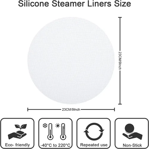 Vista 2 de Patelai 12 forros de silicona de bambú de 9 pulgadas, antiadherentes reutilizables de silicona, para freidora de aire, almohadillas redondas, bollos