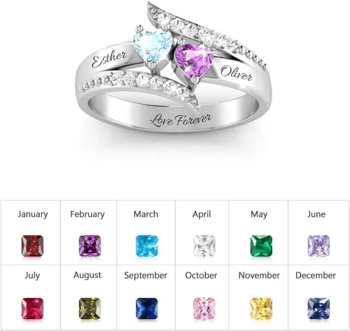Vista 4 de Wendy Made Anillos de promesa personalizados para mujer, anillos de nombre de piedra natal para madre, hija, mejores amigos, anillos de amistad