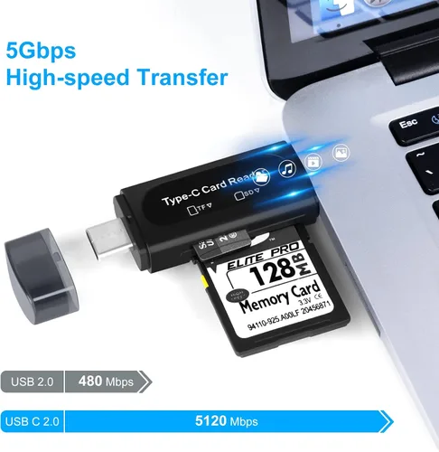 Vista 2 de Lector de tarjetas SD, AIYEEN 4 en 1 USB C SD lector de tarjetas SD de doble ranura OTG adaptador de tarjeta de memoria para tarjetas de memoria