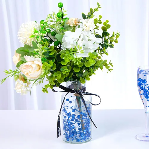 Vista 7 de DomeStar 36 cuerdas de perlas azules para velas flotantes, cuerdas de cuentas artificiales, perlas de imitación azules, rellenos de jarrón para mesa