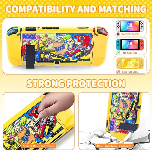 Vista 4 de RHOTALL 7 in 1 Yellow Carrying Case Set for Nintendo Switch ,Portable Traveler Accessories bundle Cover Storage Bag for Fortnite Peely,Hard Shell