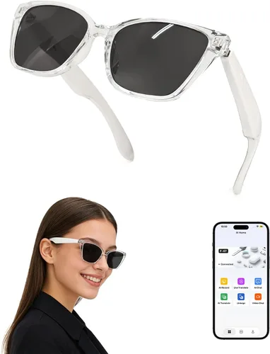 Vista 11 de Lentes inteligentes para mujer, con audio de oído abierto, Bluetooth con marco transparente, llamadas manos libres, cómodos de llevar para viajes