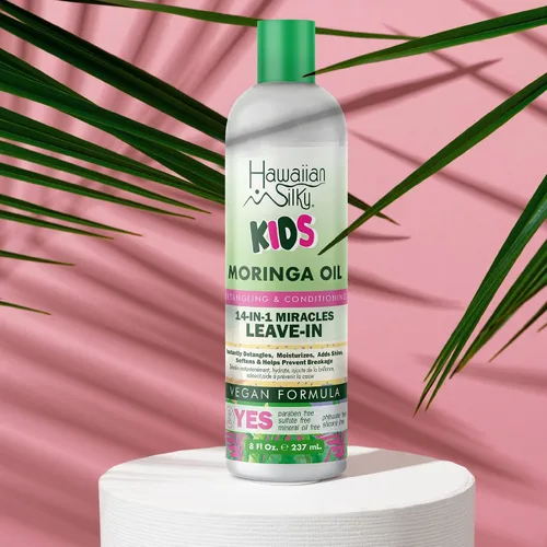Vista 3 de Hawaiian Silky Aceite de moringa y manteca de karité para niños 14 en 1 Milagros Leave In