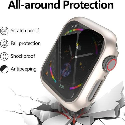 Vista 2 de 4 fundas rígidas de policarbonato compatibles con Apple Watch Series 6/5/4/SE de 1.732 pulgadas con protector de pantalla de vidrio, protector Oro