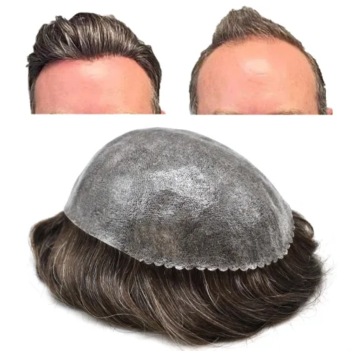 Vista 34 de Toupee - Sistema de pelo de poliuretano para hombre, repuesto completo de pelo de polietileno para hombres (8 x 10 pulgadas, 1 negro azabache)