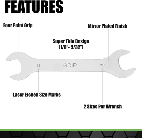 Vista 3 de GRIP - Juego de llaves métricas superfinas de extremo abierto, 9 piezas, grosor de 1/8 pulgadas, tamaños 0.315 x 0.354 in, 0.394 x 0.433 in, 0.472 x