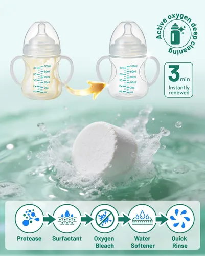 Vista 6 de 120 pastillas para lavar botellas, seguras para bebés y limpian