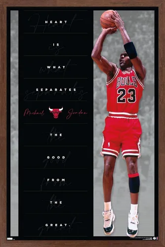 Vista 10 de Trends International Michael Jordan - Póster de pared de corazón, 22.4 pulgadas de largo x 14.7 pulgadas, versión enmarcada en madera de granero