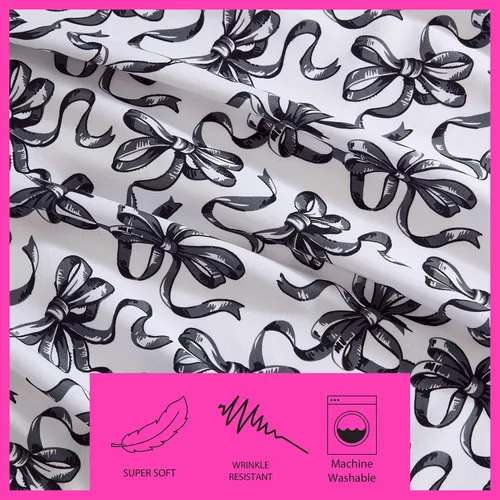 Vista 6 de Betsey Johnson - Juego de sábanas de tamaño individual, ropa de cama de microfibra con estampado Nerdy Teddies con sábana bajera de bolsillo