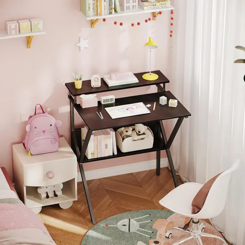 Vista 6 de ODK Escritorio pequeño, escritorio de computadora de 27.5 pulgadas para espacios pequeños, escritorio para niños con almacenamiento, mesa de estudio