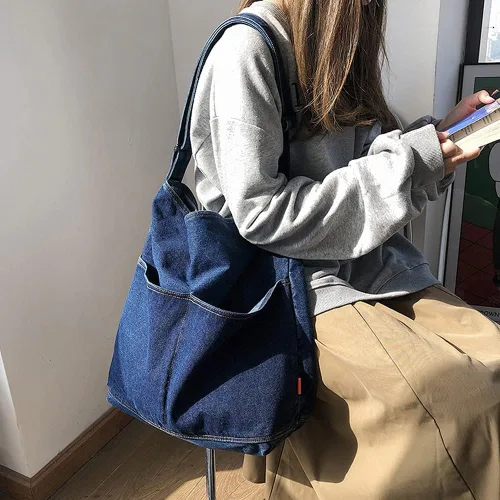Vista 3 de ROUROU Bolso de hombro de mezclilla para mujer bolso de mano estilo hobo casual bolso cruzado retro bolso de gran capacidad