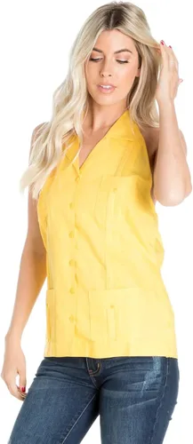 Vista 7 de Mojito Collection Sexy Guayabera Halter Top Botón Down Linen Blend S-2X