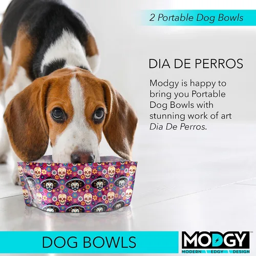 Vista 2 de MODGY Plato plegable para comida para perros, reutilizable, tamaño de viaje de plástico, contenedor portátil, campamento, senderismo, automóvil