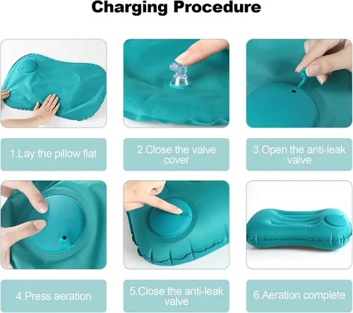 Vista 4 de Almohada inflable ultraligera para acampar, comprimible, compacta, cómoda, ergonómica para dormir, mochileros, senderismo, playa