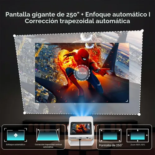 Vista 6 de Proyector con soporte 4K con WiFi y Bluetooth, Proyector inteligente portátil al aire con pantalla táctil, enfoque automático y control táctil