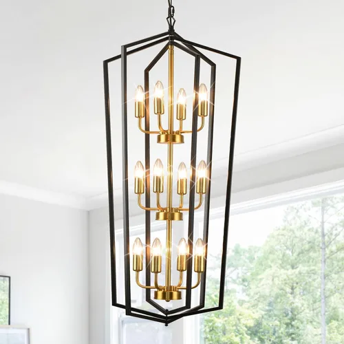 Vista 14 de WJShome Lámpara Colgante de Linterna de 12 Luces, Candelabros de Vestíbulo para Techos Altos, para Entrada, Vestíbulo, Isla de Cocina, Comedor, Sala