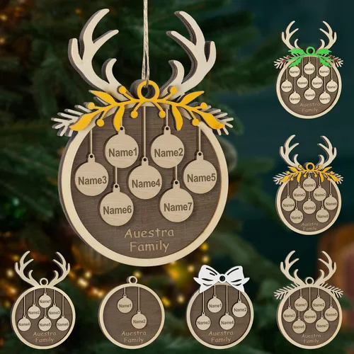 Vista 48 de Adornos de Navidad personalizados, familia de 1 nombre, adornos de Navidad de madera personalizados, decoración personalizada, decoración de árbol