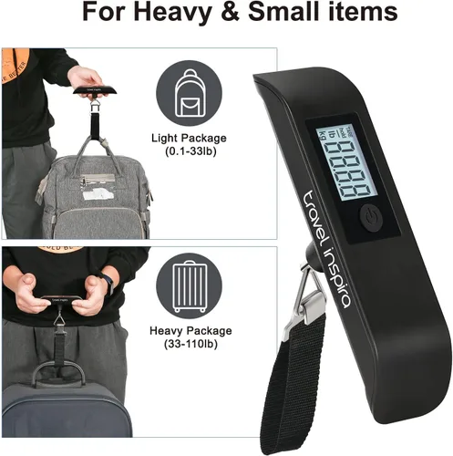 Vista 4 de Travel Inspira Báscula de equipaje, báscula digital de equipaje, báscula de equipaje con pantalla LCD retroiluminada, 110 libras110.2lbs, batería