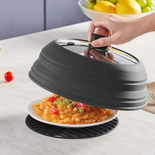 Vista 8 de VEVOR Cubierta y tapete para salpicaduras de microondas, tapa plegable de microondas de 10.8 pulgadas para alimentos, silicona resistente al calor
