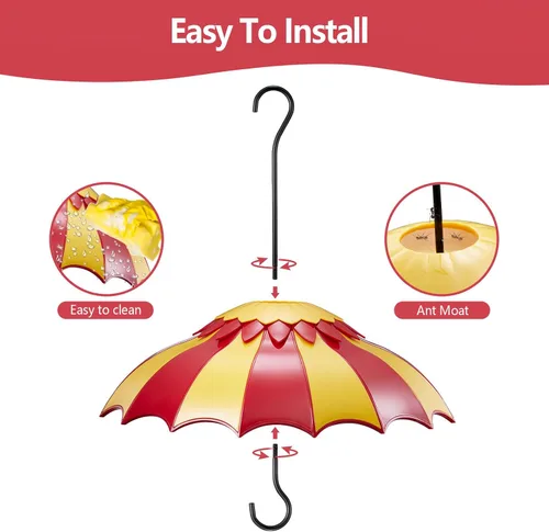 Vista 10 de Beserie - Bafle de comedero de pájaros de 14 pulgadas con foso de hormigas, cubierta protectora de lluvia para comedero de pájaros grande
