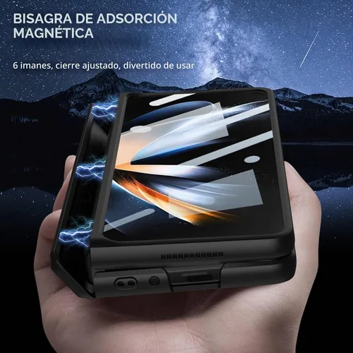 Vista 4 de Funda protectora para Samsung Galaxy Z Fold 4 con soporte de policarbonato magnético todo incluido a prueba de golpes para Z Fold 4 5G (negro)