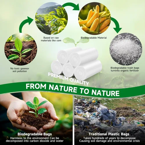 Vista 3 de Pequeñas bolsas de basura compostables – Mini bolsa de basura biodegradable de 1.2 galones, sin fragancia y fácil desgarre, a granel, forros