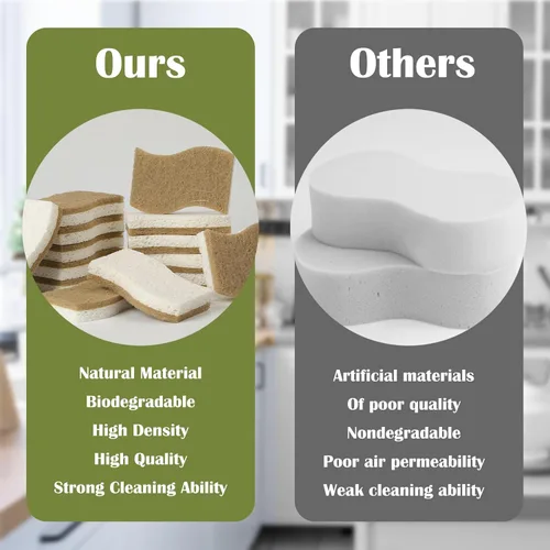 Vista 4 de DEBETOOL Paquete de 14 esponjas de cocina naturales, esponjas ecológicas para cocina, esponja biodegradable de celulosa y coco, esponja de limpieza