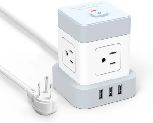 Vista 10 de Baykul - Tira de alimentación de cubo de 5 pies, cable de extensión de enchufe plano, negro, 3 USB, USB-A, Cubo, Viajar Amigable, Carcasa