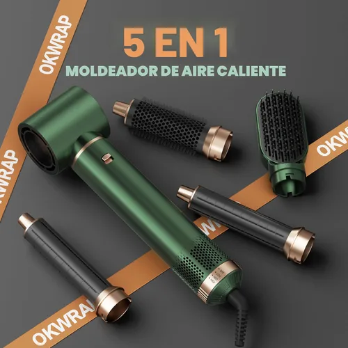 Vista 5 de Cepillo secador de pelo 5 en 1, juego de cepillo secador de pelo mejorado con iones negativos, rizador de aire caliente, rizador de rizos