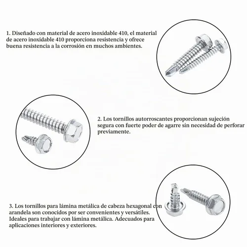 Vista 4 de DYWISHKEY 320 piezas de acero inoxidable 410 #8#10#14 cabeza de arandela hexagonal autoperforantes tornillos de chapa metálica kit surtido