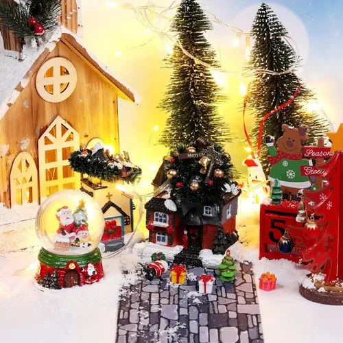 Vista 7 de Marspark Accesorios de pueblo navideño de 5 x 50 pulgadas, tapete de calle en miniatura de Navidad, decoración de calle y nieve para paisaje pequeño