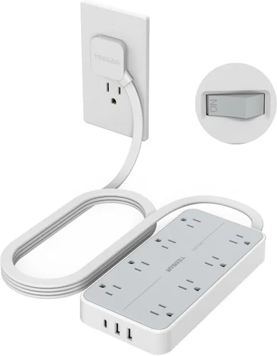 Vista 15 de TESSAN - Protector contra sobretensiones, cable de extensión de enchufe plano de 5 pies Negro