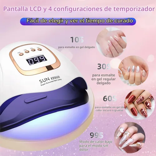 Vista 2 de Lámpara de uñas LED UV con 81 cuentas, lámparas de curado de uñas de 380 W para esmalte de gel con sensor automático/4 ajustes de temporizador
