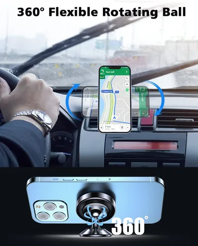 Vista 5 de Paquete de 2 soportes magnéticos para teléfono para automóvil, imán fuerte, soporte magnético para teléfono, rotación de 360°, imán de teléfono